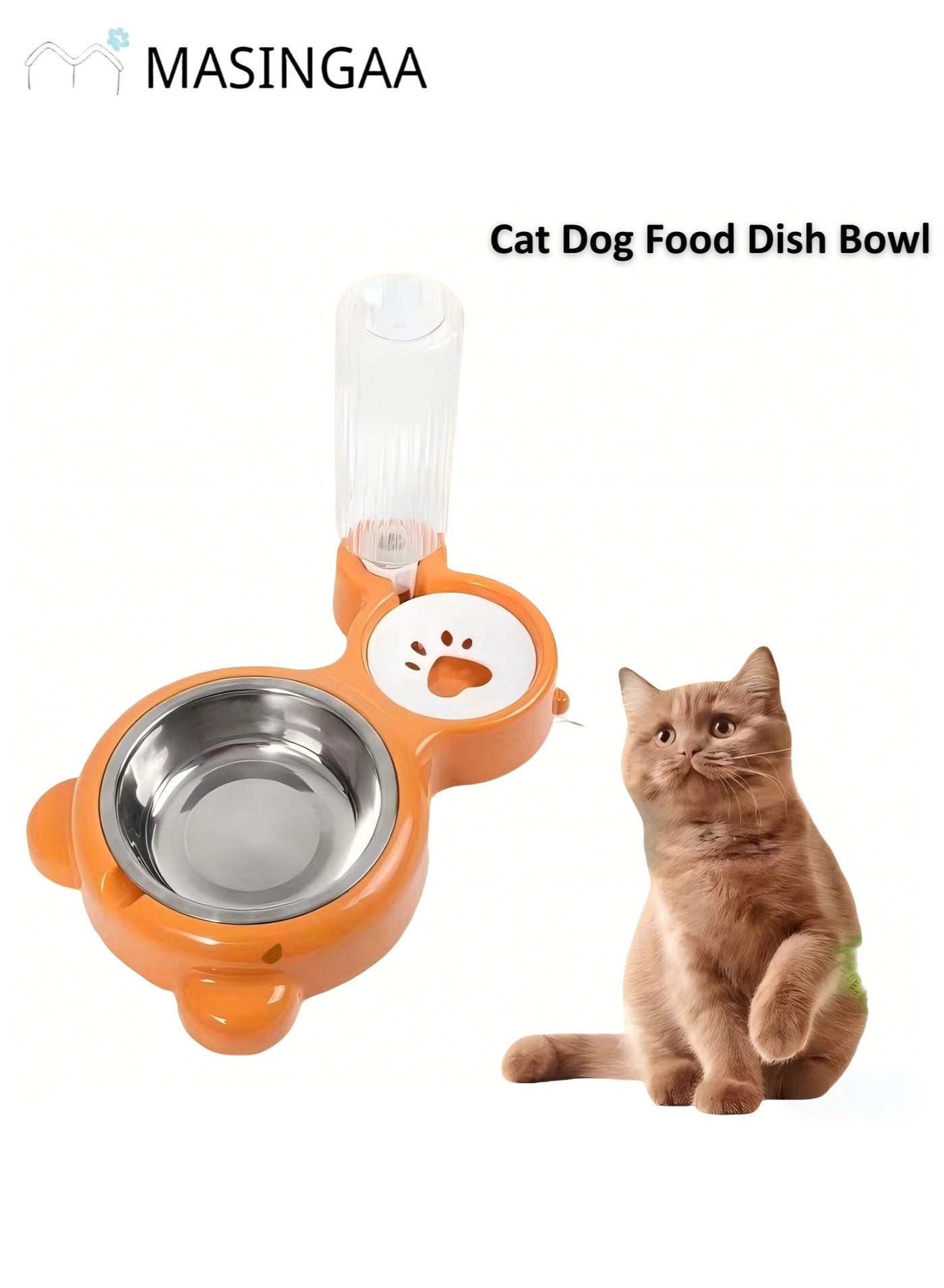 Cat Dog Food Dish Bowl, Pet Food Dish Bowl And Auto Gravity Pet Water Dispenser, Cat Bowl Set For Small Medium Dogs And Cats(Orange)